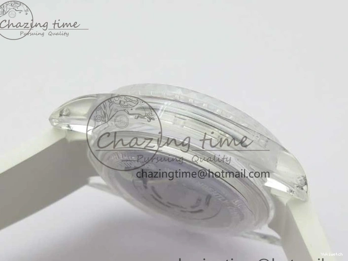 KZF Best Transparent on Phantomlab Rubber Edition VR3135 Dial Blue Light Strap White Submariner 0219